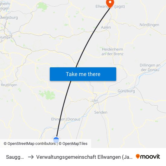 Sauggart to Verwaltungsgemeinschaft Ellwangen (Jagst) map