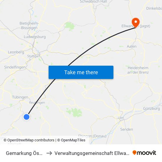 Gemarkung Öschingen to Verwaltungsgemeinschaft Ellwangen (Jagst) map