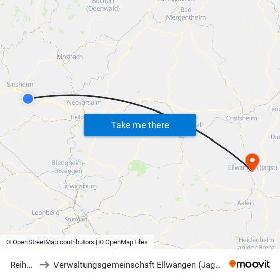 Reihen to Verwaltungsgemeinschaft Ellwangen (Jagst) map