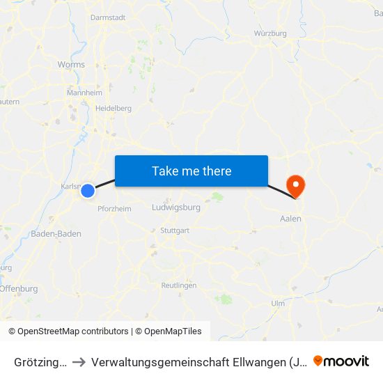 Grötzingen to Verwaltungsgemeinschaft Ellwangen (Jagst) map