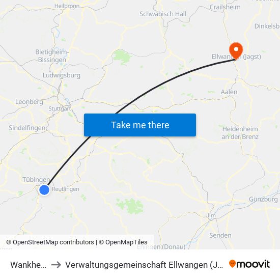 Wankheim to Verwaltungsgemeinschaft Ellwangen (Jagst) map