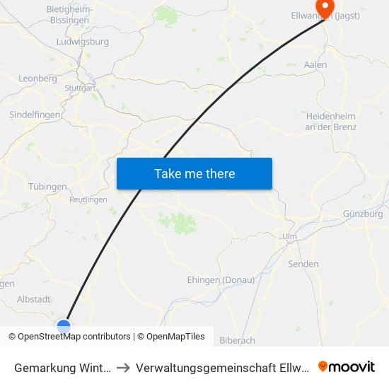 Gemarkung Winterlingen to Verwaltungsgemeinschaft Ellwangen (Jagst) map