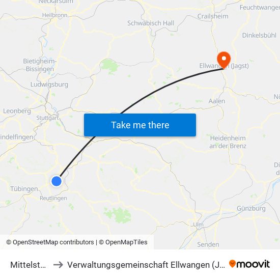 Mittelstadt to Verwaltungsgemeinschaft Ellwangen (Jagst) map