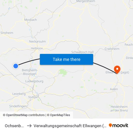 Ochsenbach to Verwaltungsgemeinschaft Ellwangen (Jagst) map