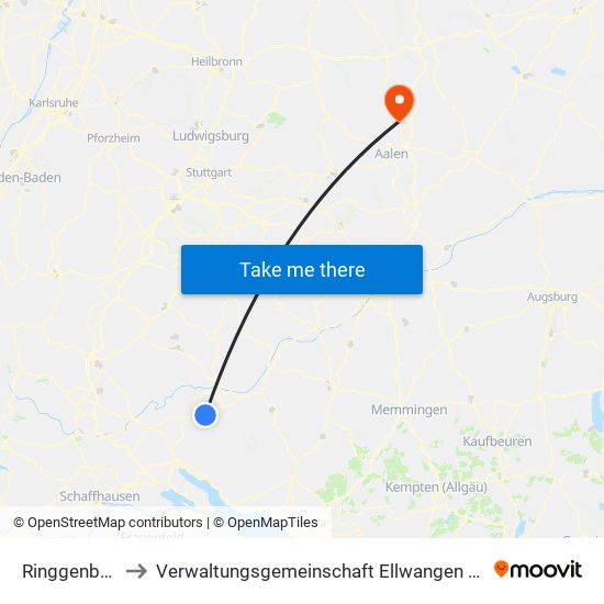 Ringgenbach to Verwaltungsgemeinschaft Ellwangen (Jagst) map