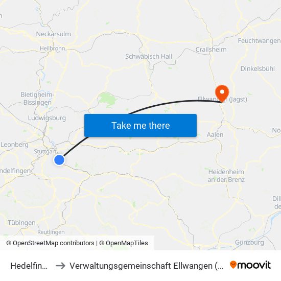 Hedelfingen to Verwaltungsgemeinschaft Ellwangen (Jagst) map