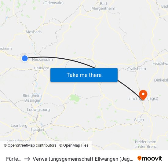 Fürfeld to Verwaltungsgemeinschaft Ellwangen (Jagst) map