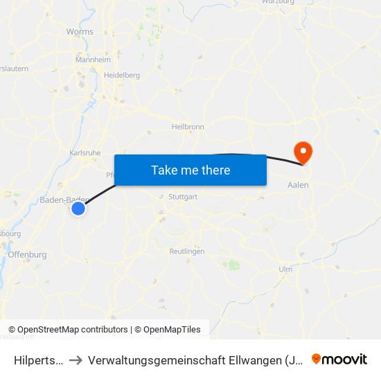 Hilpertsau to Verwaltungsgemeinschaft Ellwangen (Jagst) map