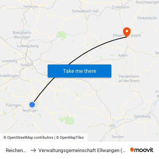 Reicheneck to Verwaltungsgemeinschaft Ellwangen (Jagst) map