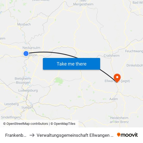 Frankenbach to Verwaltungsgemeinschaft Ellwangen (Jagst) map