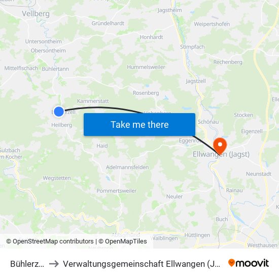 Bühlerzell to Verwaltungsgemeinschaft Ellwangen (Jagst) map