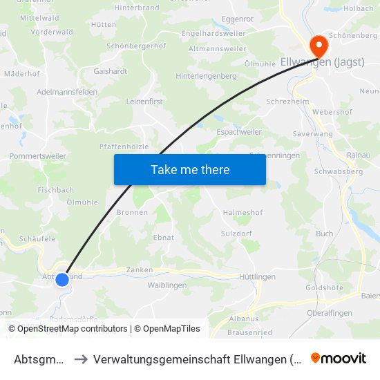 Abtsgmünd to Verwaltungsgemeinschaft Ellwangen (Jagst) map