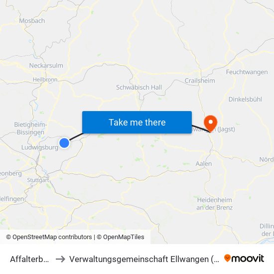 Affalterbach to Verwaltungsgemeinschaft Ellwangen (Jagst) map