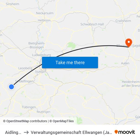 Aidlingen to Verwaltungsgemeinschaft Ellwangen (Jagst) map