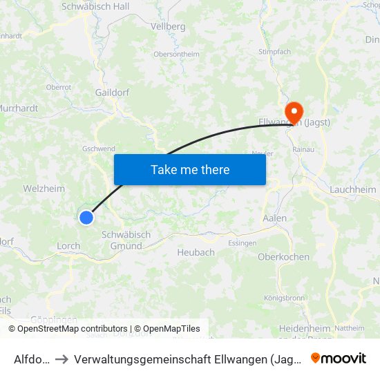 Alfdorf to Verwaltungsgemeinschaft Ellwangen (Jagst) map