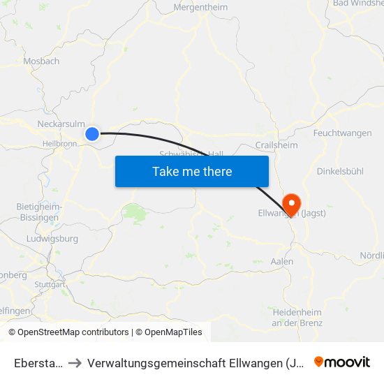 Eberstadt to Verwaltungsgemeinschaft Ellwangen (Jagst) map