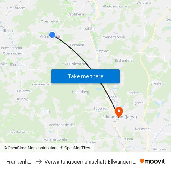 Frankenhardt to Verwaltungsgemeinschaft Ellwangen (Jagst) map