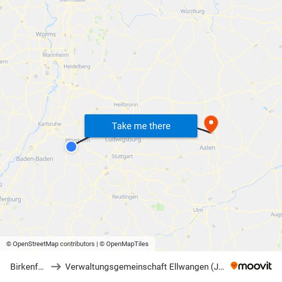 Birkenfeld to Verwaltungsgemeinschaft Ellwangen (Jagst) map