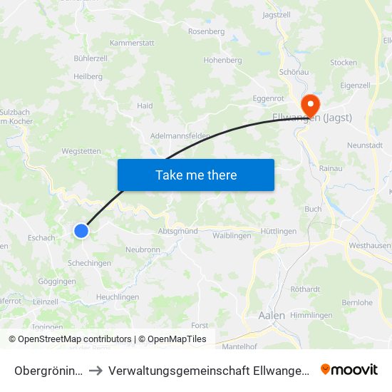 Obergröningen to Verwaltungsgemeinschaft Ellwangen (Jagst) map