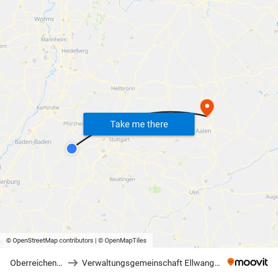 Oberreichenbach to Verwaltungsgemeinschaft Ellwangen (Jagst) map