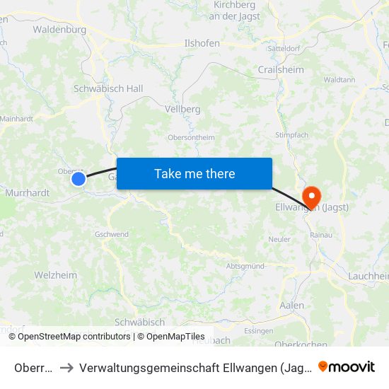 Oberrot to Verwaltungsgemeinschaft Ellwangen (Jagst) map