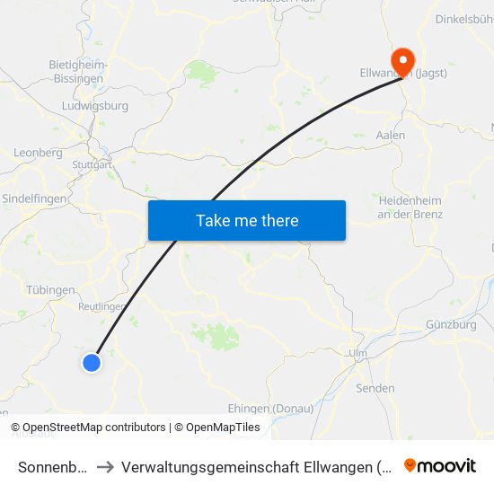 Sonnenbühl to Verwaltungsgemeinschaft Ellwangen (Jagst) map