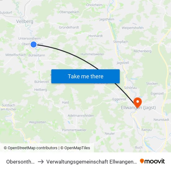 Obersontheim to Verwaltungsgemeinschaft Ellwangen (Jagst) map