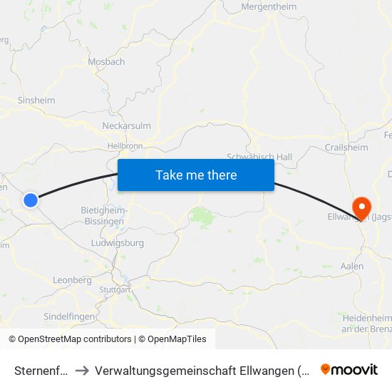 Sternenfels to Verwaltungsgemeinschaft Ellwangen (Jagst) map