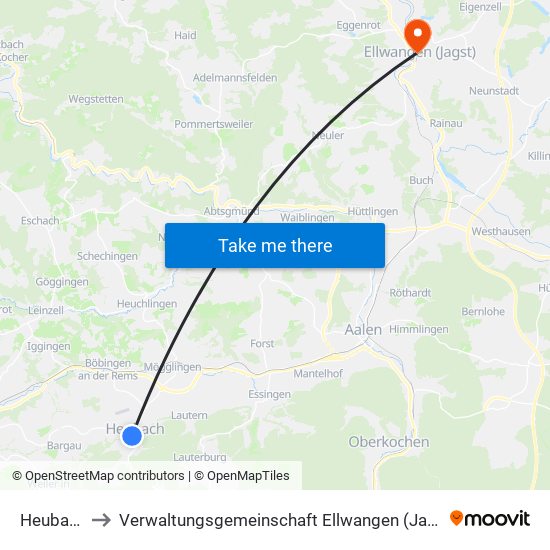 Heubach to Verwaltungsgemeinschaft Ellwangen (Jagst) map
