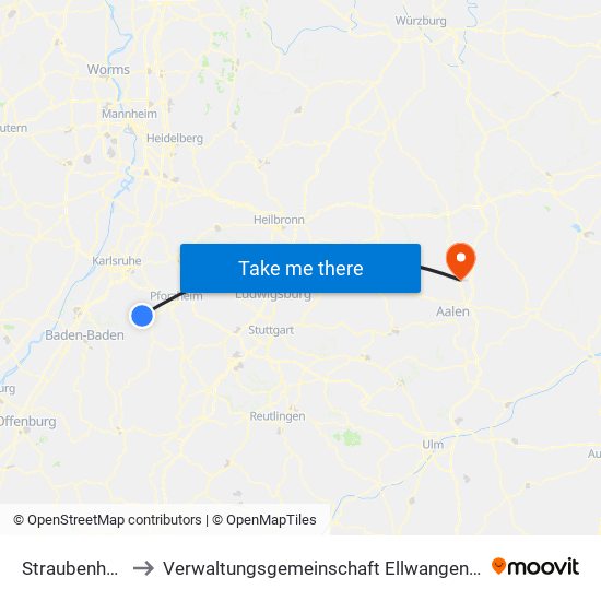 Straubenhardt to Verwaltungsgemeinschaft Ellwangen (Jagst) map