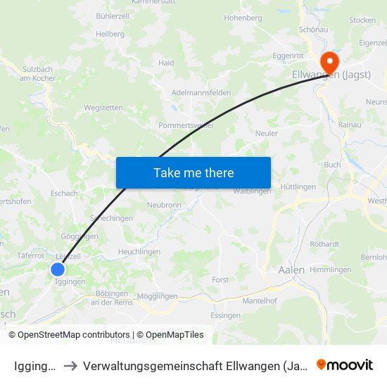 Iggingen to Verwaltungsgemeinschaft Ellwangen (Jagst) map