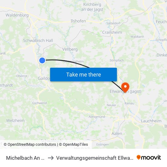 Michelbach An Der Bilz to Verwaltungsgemeinschaft Ellwangen (Jagst) map