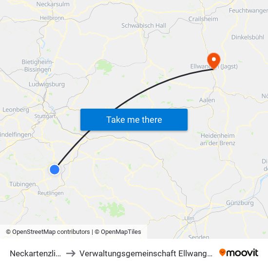 Neckartenzlingen to Verwaltungsgemeinschaft Ellwangen (Jagst) map
