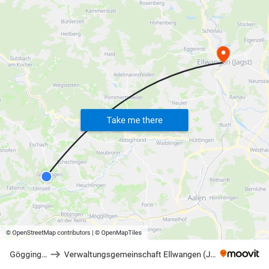 Göggingen to Verwaltungsgemeinschaft Ellwangen (Jagst) map