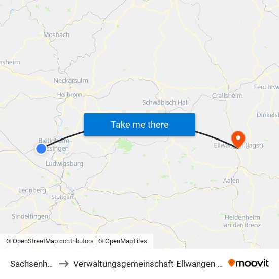 Sachsenheim to Verwaltungsgemeinschaft Ellwangen (Jagst) map