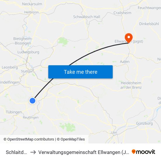 Schlaitdorf to Verwaltungsgemeinschaft Ellwangen (Jagst) map