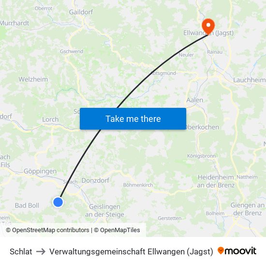 Schlat to Verwaltungsgemeinschaft Ellwangen (Jagst) map