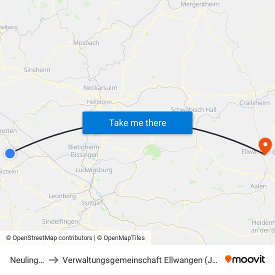 Neulingen to Verwaltungsgemeinschaft Ellwangen (Jagst) map