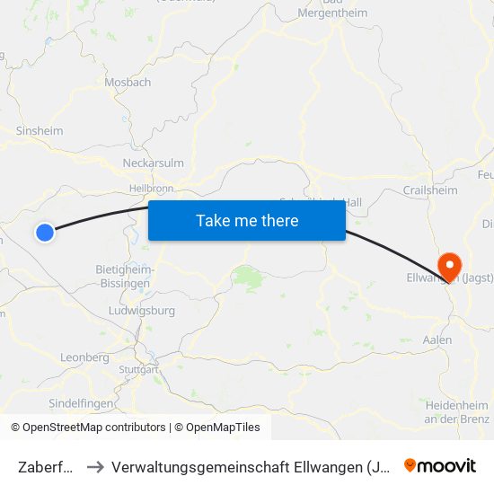 Zaberfeld to Verwaltungsgemeinschaft Ellwangen (Jagst) map