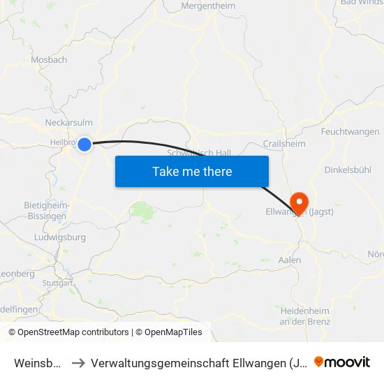 Weinsberg to Verwaltungsgemeinschaft Ellwangen (Jagst) map