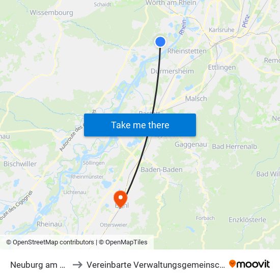 Neuburg am Rhein to Vereinbarte Verwaltungsgemeinschaft Bühl map