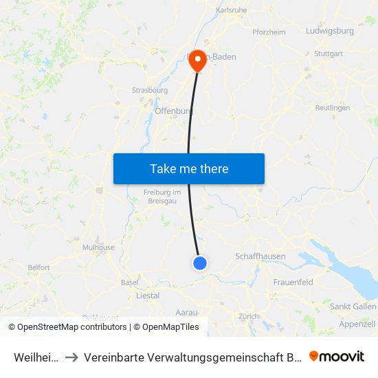 Weilheim to Vereinbarte Verwaltungsgemeinschaft Bühl map