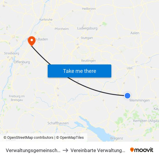 Verwaltungsgemeinschaft Ochsenhausen to Vereinbarte Verwaltungsgemeinschaft Bühl map