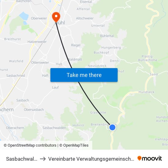 Sasbachwalden to Vereinbarte Verwaltungsgemeinschaft Bühl map