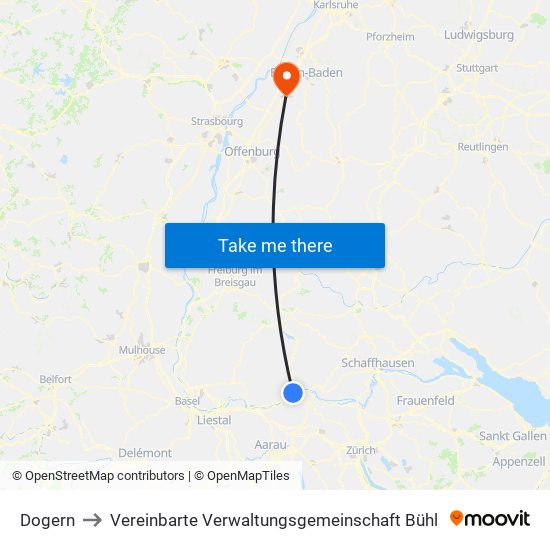 Dogern to Vereinbarte Verwaltungsgemeinschaft Bühl map