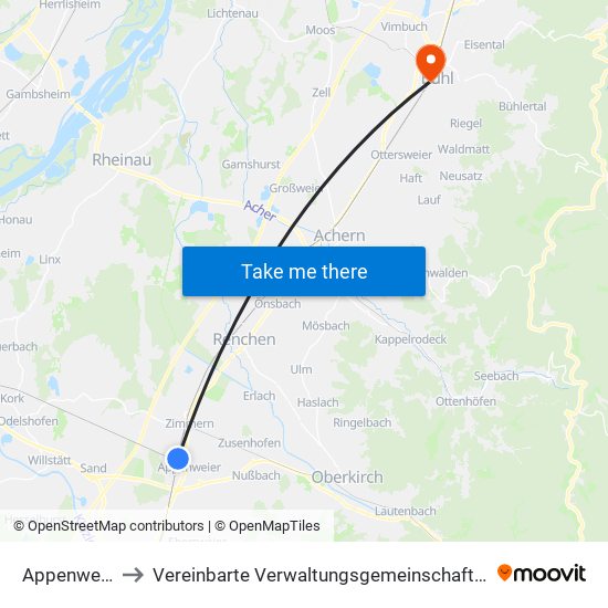 Appenweier to Vereinbarte Verwaltungsgemeinschaft Bühl map