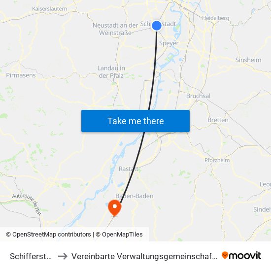 Schifferstadt to Vereinbarte Verwaltungsgemeinschaft Bühl map