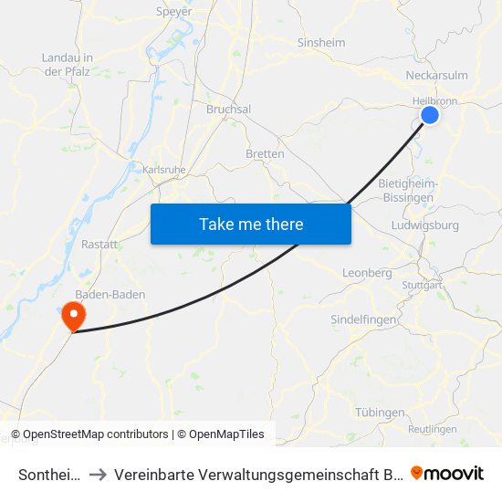 Sontheim to Vereinbarte Verwaltungsgemeinschaft Bühl map