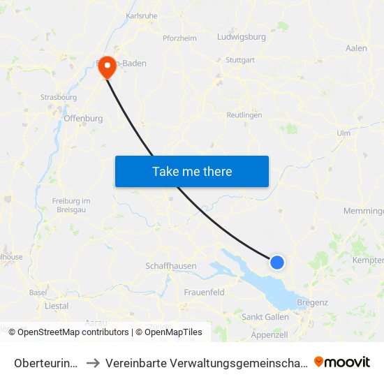 Oberteuringen to Vereinbarte Verwaltungsgemeinschaft Bühl map