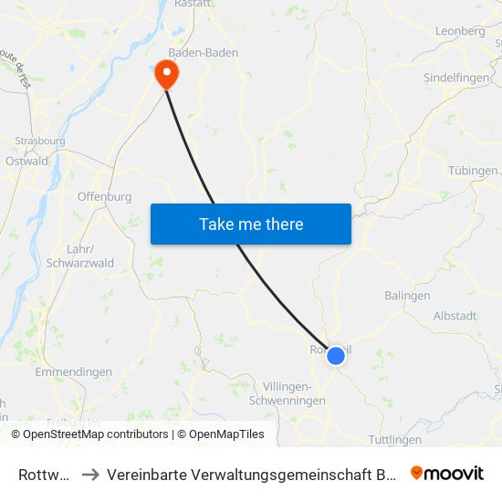 Rottweil to Vereinbarte Verwaltungsgemeinschaft Bühl map